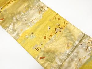 引き箔草花に尾長鳥・蝶模様織り出し袋帯